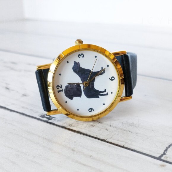 Vintage Accessories - Ladies Wristwatch Black Labrador Retriever Vtg Leather Band Coastal Chic Preppy